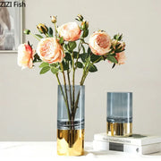 Jarrón de Vidrio Dorado™ Decorbites Decoración Clara para Escritorio Arreglo Floral Hidropónico Maceta para Brotes y Flores