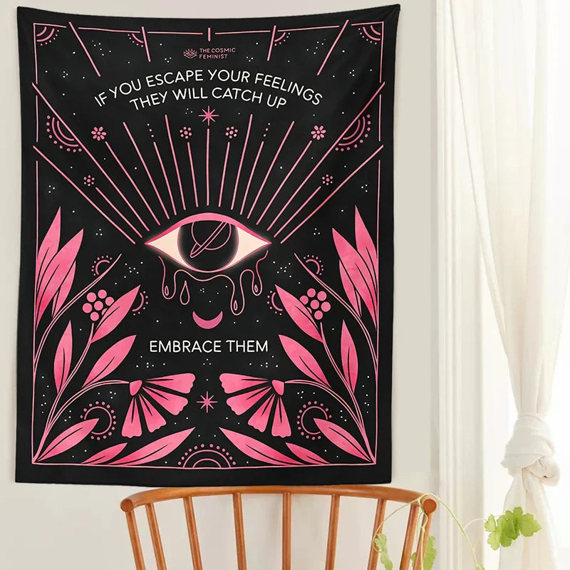 Tapiz decorativo de pared DecorBites™ con diseño de ojo botánico, estilo bohemio psicodélico para el hogar