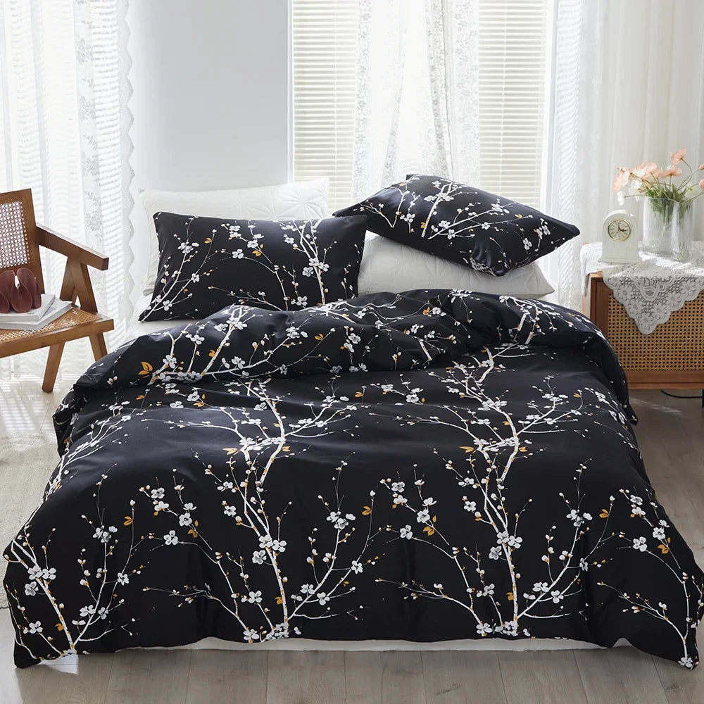 Decobites Plum Blossom Double Duvet Set: Soft Skin-Friendly Quilt Cover & Pillowcase