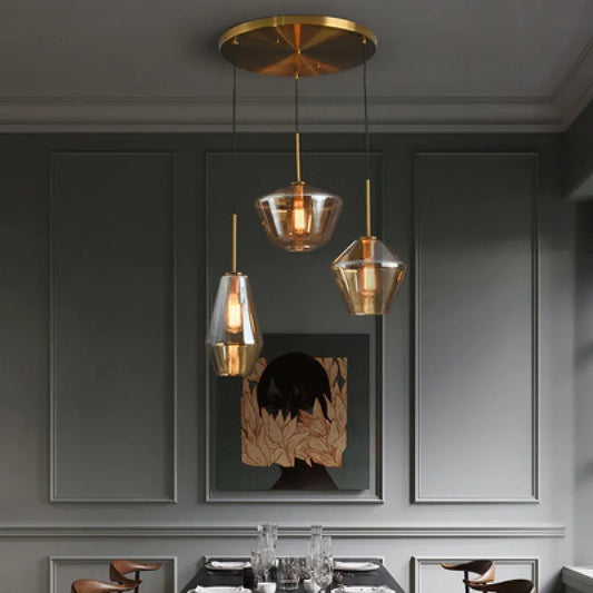 DecorBites™ Gray Amber Glass Pendant Lamp for Home and Office Lighting