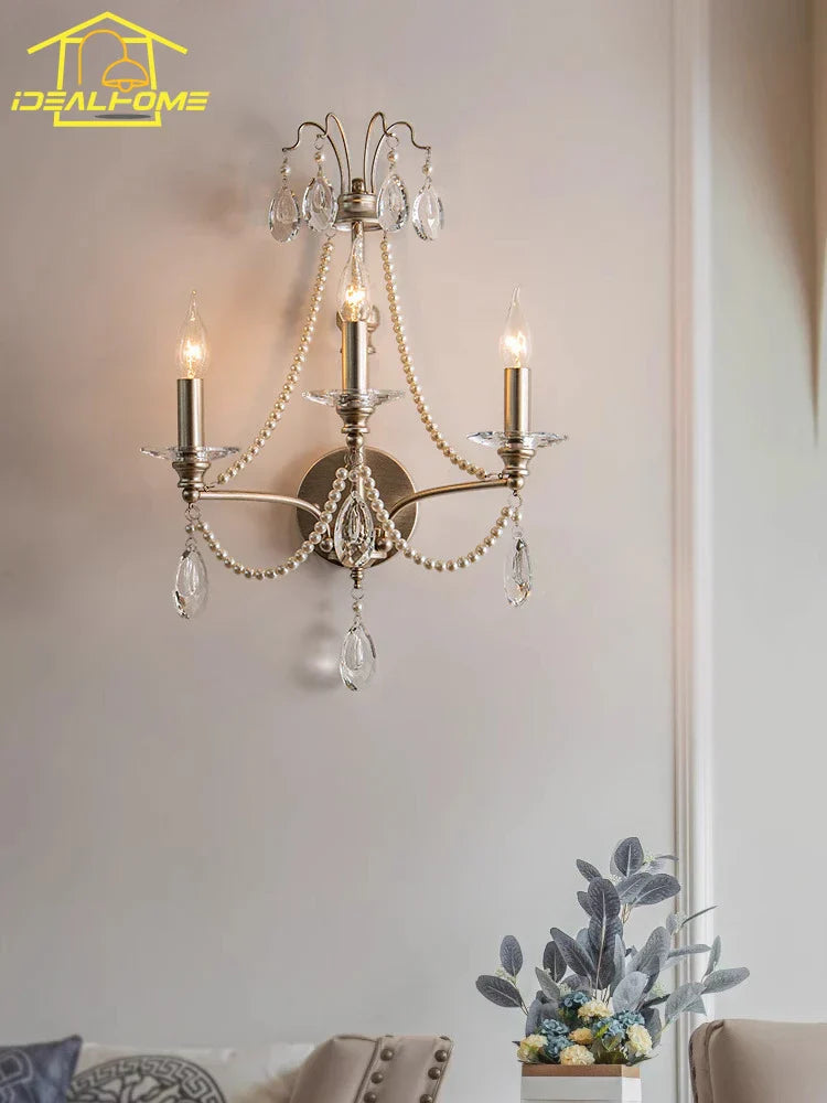 DecorBites™ French Retro Crystal LED Wall Lamp - Luxury Iron Art Decor for Living Room