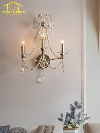 DecorBites™ French Retro Crystal LED Wall Lamp - Luxury Iron Art Decor for Living Room