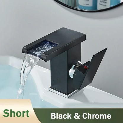 DecorBites™ LED Black Waterfall Basin Faucet: Deck Mounted Hydroelectric Mixer Tap