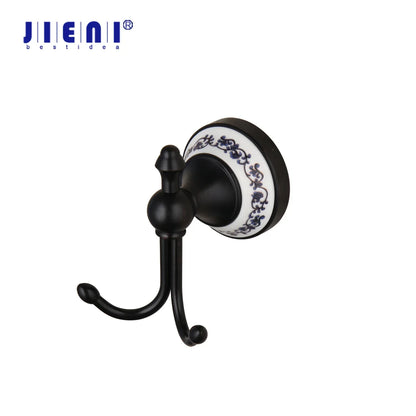 خطاف منشفة حمام مثبت على الحائط من DecorBites™ مصنوع من الفولاذ المقاوم للصدأ باللون الأسود وشماعة رداء ومعطف