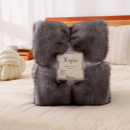 Manta de felpa de zorro sintético de lujo DecorBites™: Funda de sofá gruesa, cálida y suave - Color sólido de alta calidad
