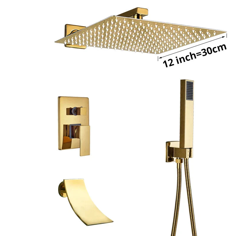 DecorBites™ Gold Rain Shower Bath Faucet Wall Mounted Shower Set