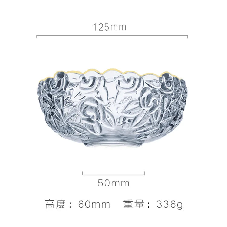 Decorbites™ Glas-Salat-Schüssel mit goldenem Rand – Vintage-Gravur, Relief-Handwerk