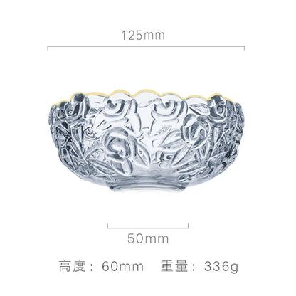 Decorbites™ Glas-Salat-Schüssel mit goldenem Rand – Vintage-Gravur, Relief-Handwerk