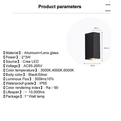 DecorBites™ LED Up Down Wall Lamp 6W Aluminum IP65 Indoor Outdoor Light Fixtures