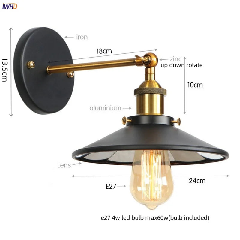 Lámpara de pared LED industrial Gold™ Decorbites para ático, escalera, bar de café, dormitorio