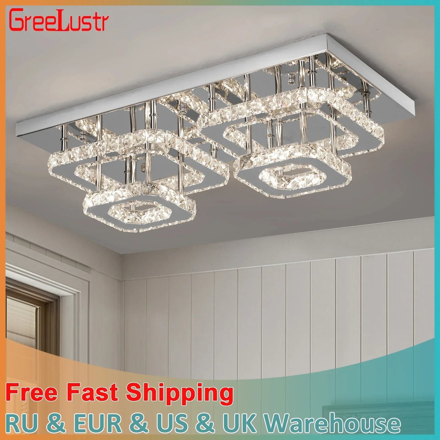 DecorBites™ Crystal Ceiling Chandelier: Luxury LED Pendant Lighting for Modern Living Room Decor