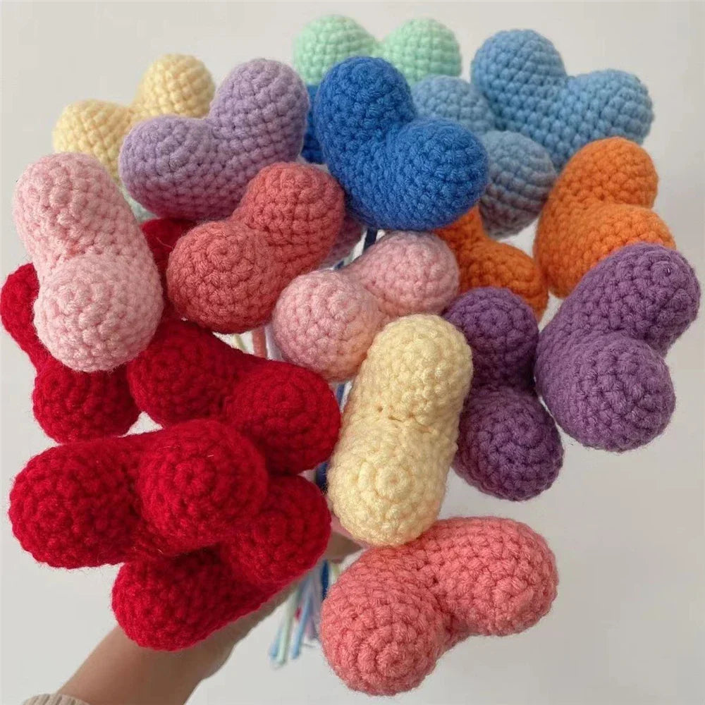 DecorBites™ Heart-Shaped Crochet Flower Bouquet - Handmade Wedding Home Decor & Family Gift