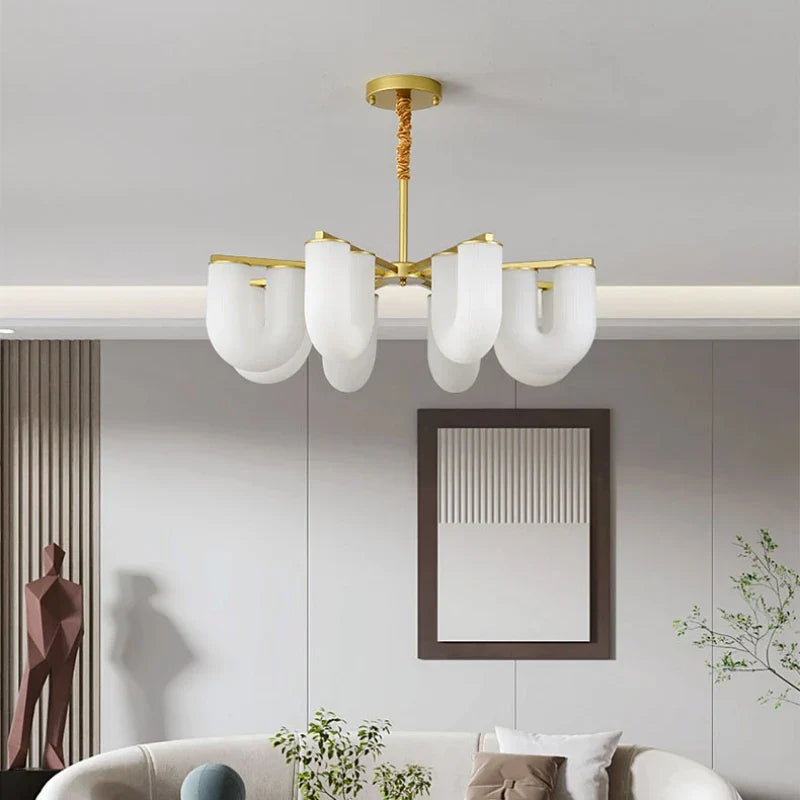 DecorBites™ LED U-shaped Acrylic Pendant Lights in Gold Metal for Parlor, Dining Room, Kitchen