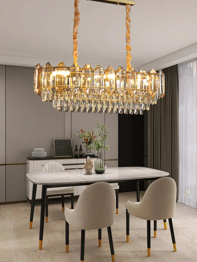 DecorBites™ Gold Amber Crystal Chandelier Lights Modern Room Decor Hanging Lamp