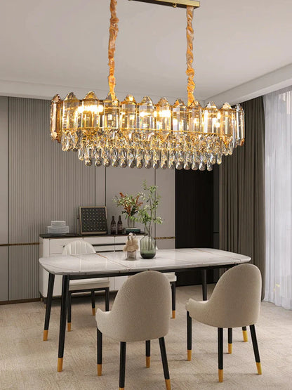 DecorBites™ Gold Amber Crystal Chandelier Lights Modern Room Decor Hanging Lamp