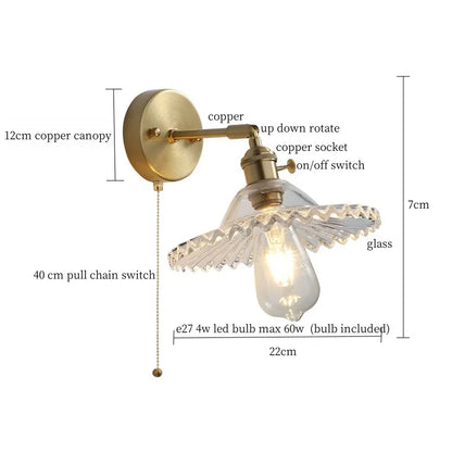 DecorBites™ Brass Glass LED Wall Sconce Light for Living Room, Bedroom, Bathroom