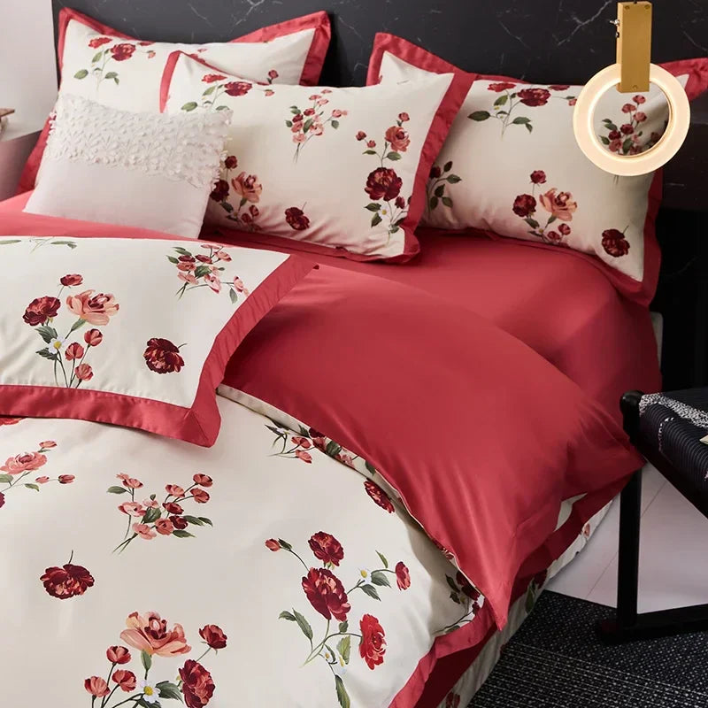 DecorBites™ Egyptian Cotton Bedding Set Queen King Ru Double Size Print Bed Linens