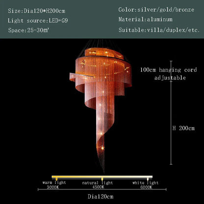 Lámpara de araña LED DecorBites™ con borla dorada para techos altos: iluminación elegante para la decoración del hogar.