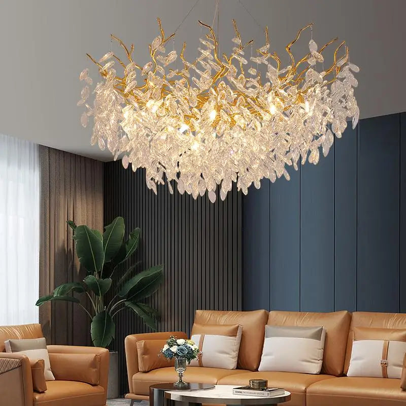 DecorBites™ Gold Crystal Chandeliers for Dining Room Branch Hanging Lamp Large Lighting