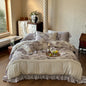 Decobites Vintage Rose Organza Lace Ruffles Bedding Set with Soft Lyocell Cotton Duvet Cover