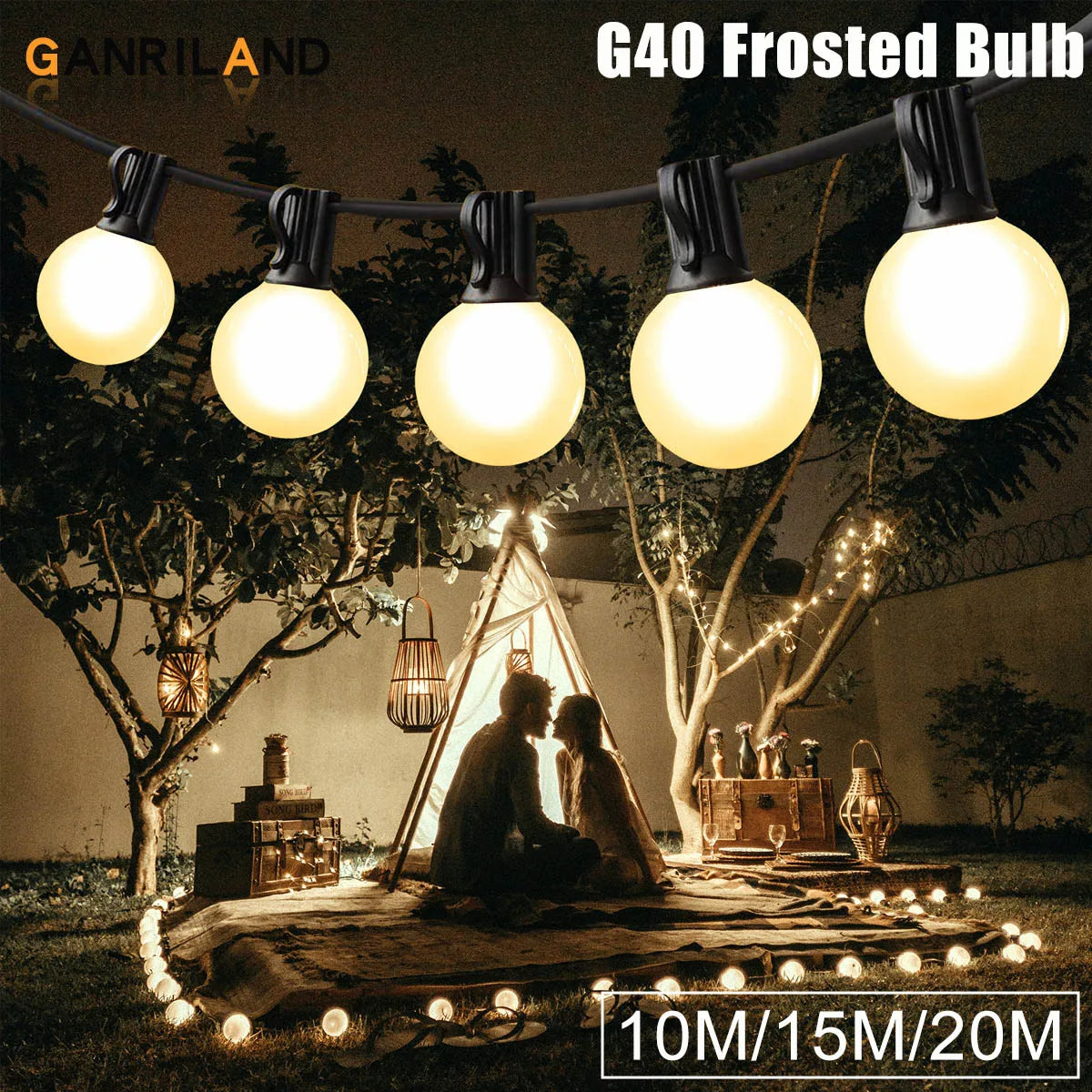 DecorBites™ LED Globe String Lights with E12 Base for Outdoor Patio Garland
