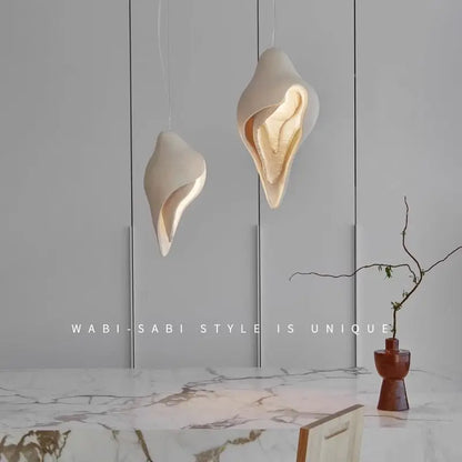 Lámpara colgante DecorBites™ de yeso con forma de concha, estilo Wabi Sabi para sala de estar, dormitorio y escalera.