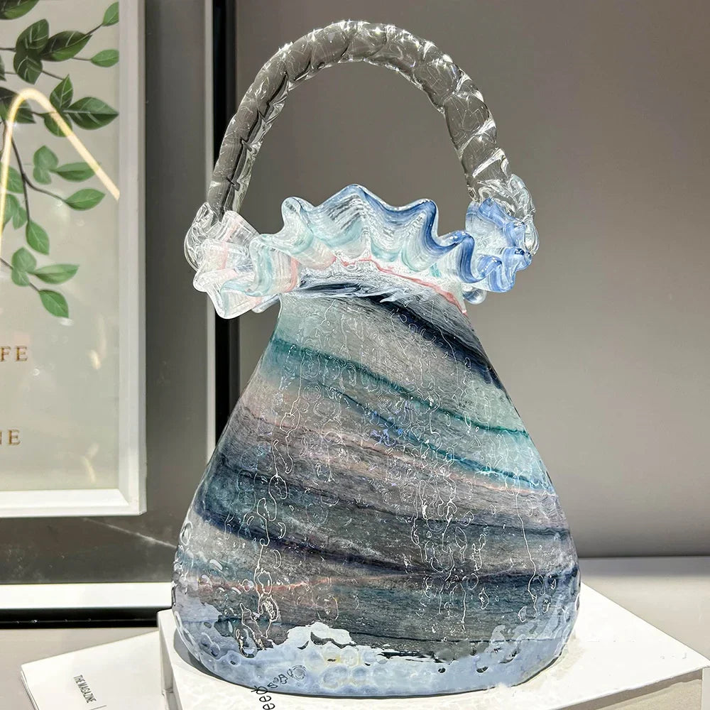 DecorBites™ Glass Vase Basket Handbag Flower Arrangement Home Decoration Accessories