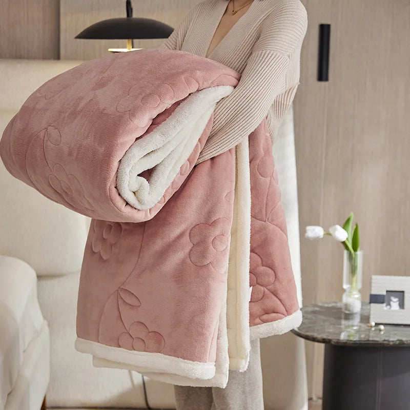 Manta de sofá DecorBites™ de lana de cordero de tres capas, acogedora, para decoración de otoño e invierno