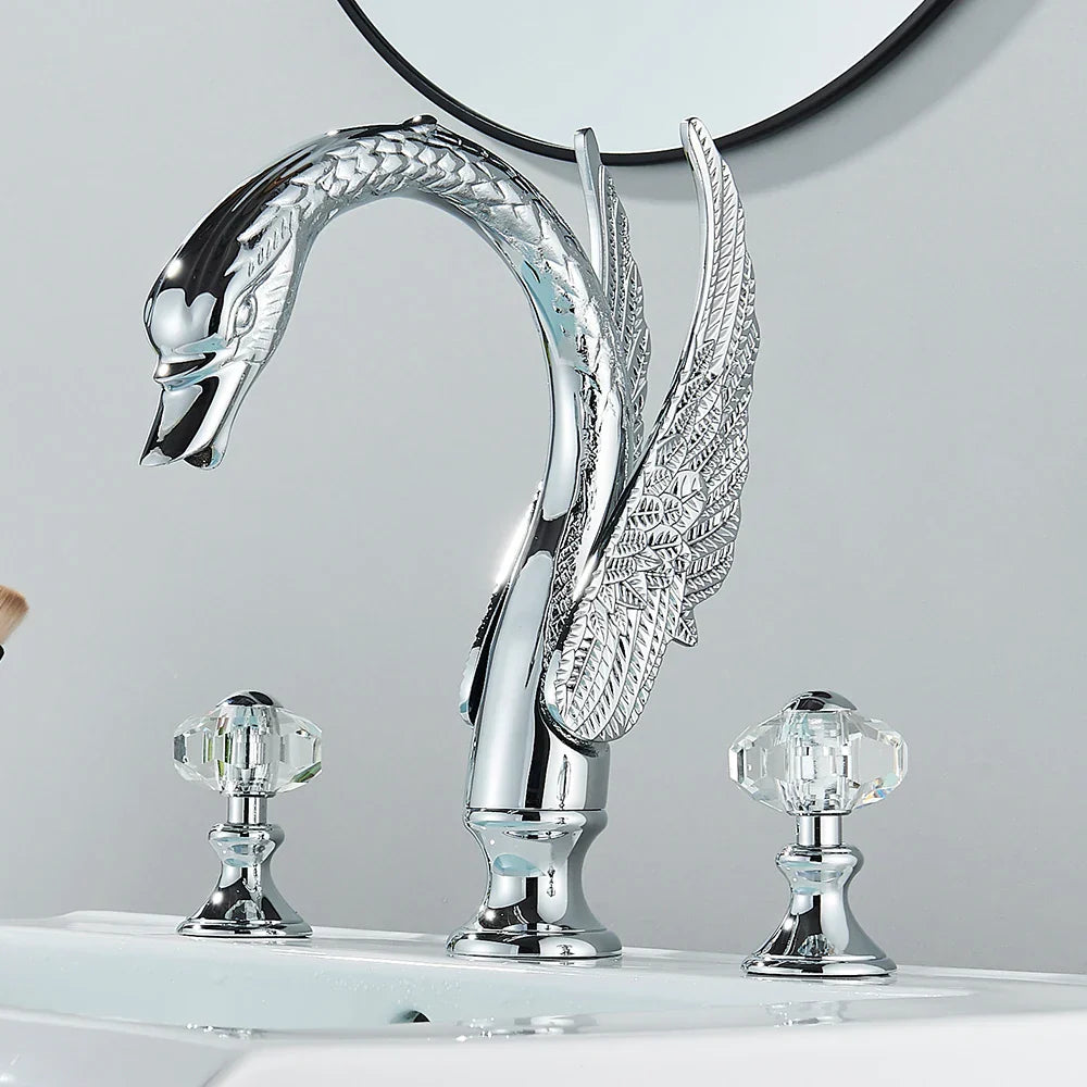 DecorBites™ Golden Swan Crystal Dual Handle Basin Tap