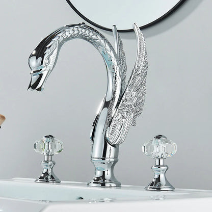 DecorBites™ Golden Swan Crystal Dual Handle Basin Tap