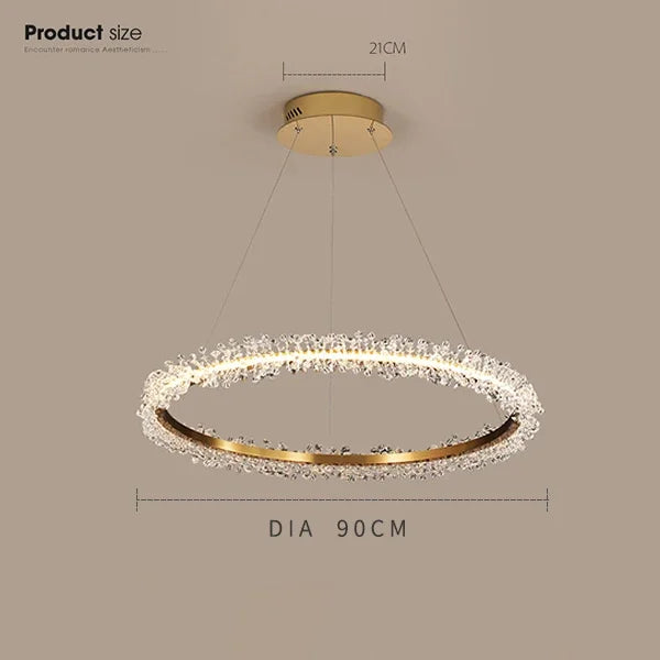 Chandelier de Anillo de Cristal Dorado Decorbites™ para la Decoración de Sala de Estar y Restaurante