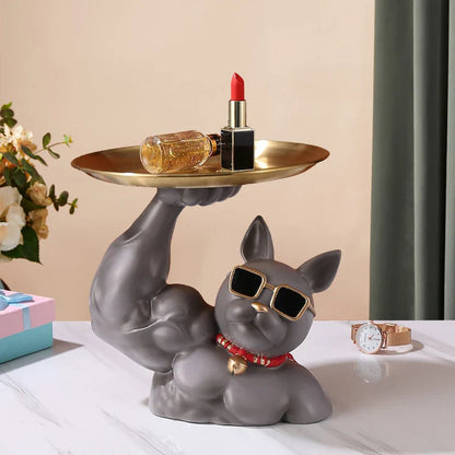 DecorBites™ Bulldog Tray: Modern Resin Sculpture for Home Decor, Fruit/Key/Candy Storage