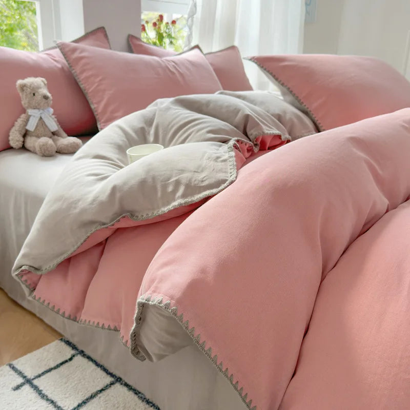 طقم أغطية سرير DecorBites™ مطرز بحافة قطنية لفصل الخريف/الشتاء