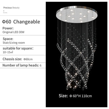 DecorBites™ Crystal Chandelier for High Ceilings Living Room - Modern Luxury Spiral Stair Pendant Lamp