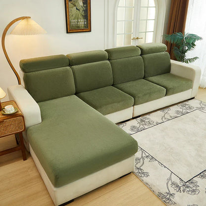 Decobites Velvet Sofa Cover: Single Loveseat L-shaped Protector in Polar Fleece Stretch Fabric.