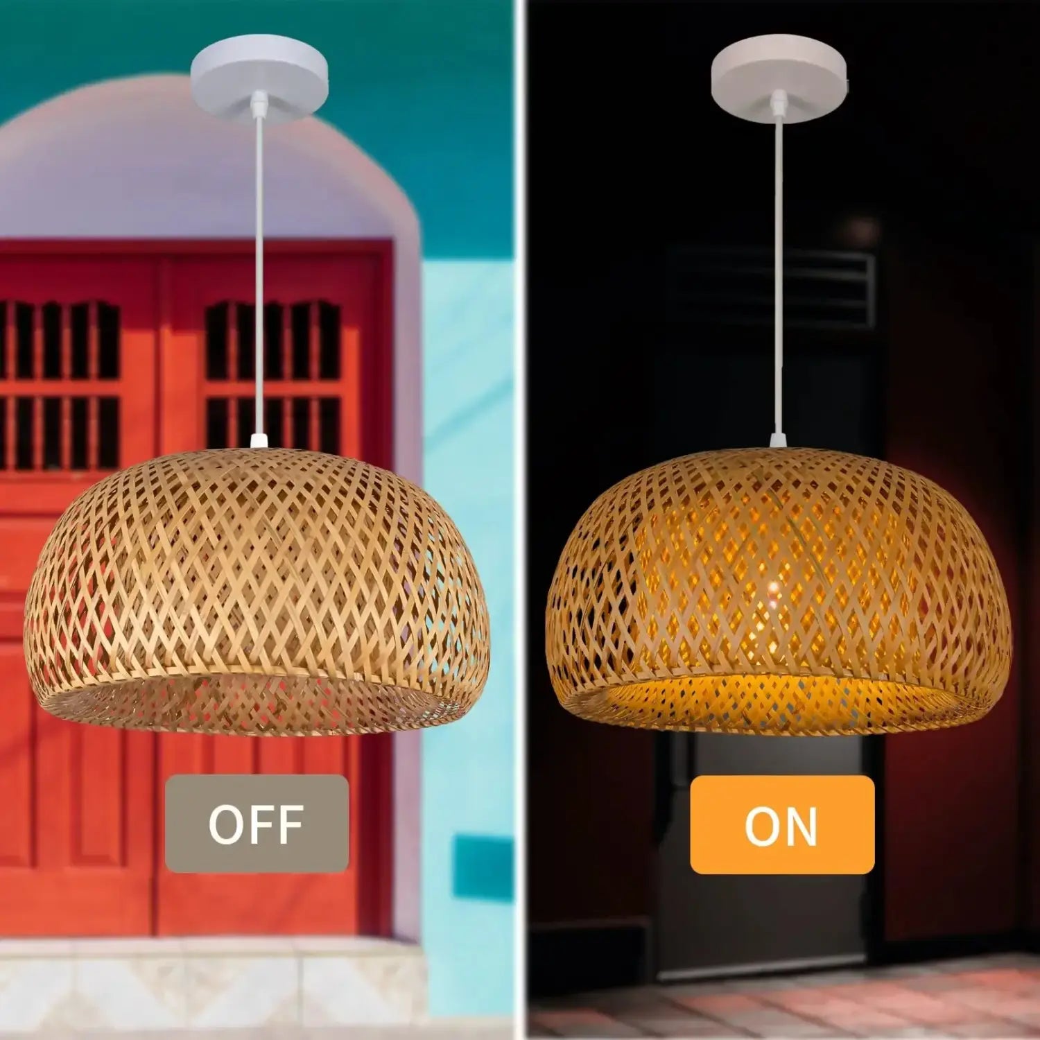 DecorBites™ Hand-Woven Bamboo Lantern Pendant Light