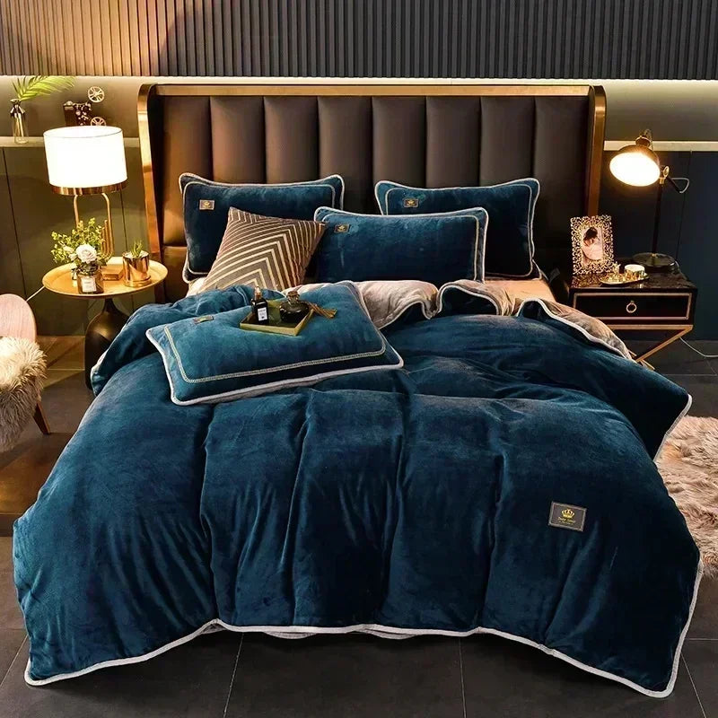 Decobites Milk Velvet Duvet Cover Set with Sheet, Quilt Cover, Pillowcases - Queen Size