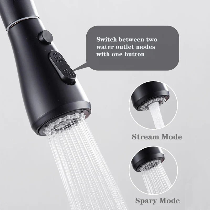 DecorBites™ Gourmet Pull Out Black Gold Kitchen Faucet with Sprayer Mixer Swivel Sink Tap
