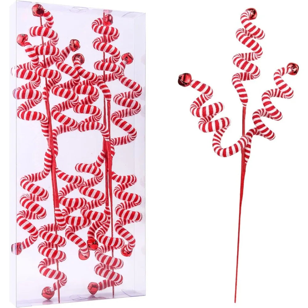 Christmas Tree Decoration Red/White Woolen Bells Curly Pick Branch Christmas Ornaments Home Office Party Xmas Gift Navidad