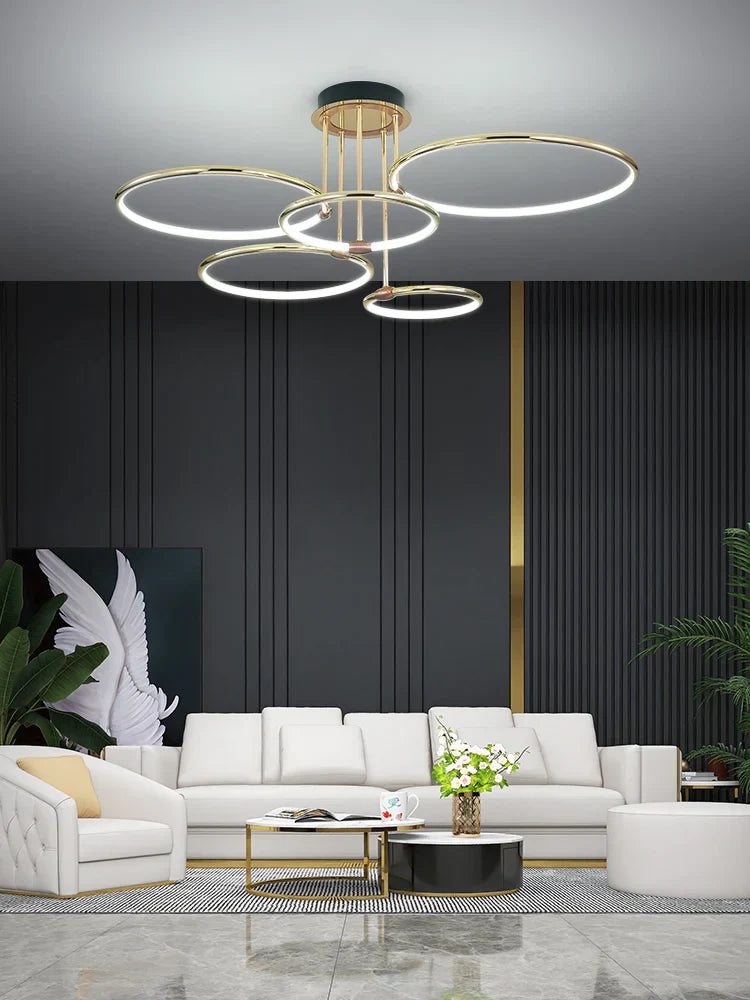 DecorBites™ Gold Luxury Ring Pendant Chandelier for Modern Villa and Home Decor