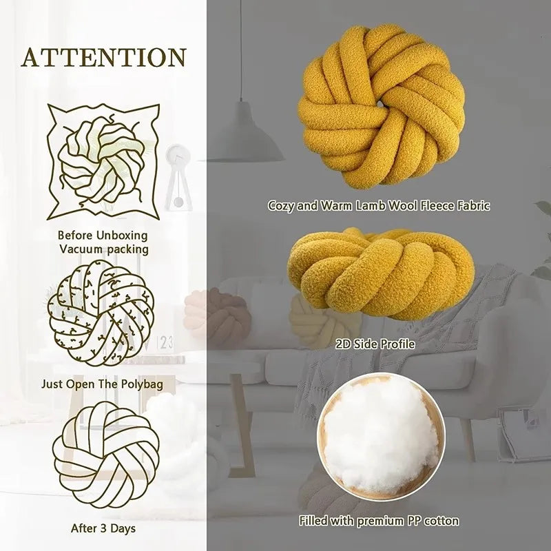 DecorBites™ Knotted Ball Grey Throw Pillow for Bed Couch Living Room