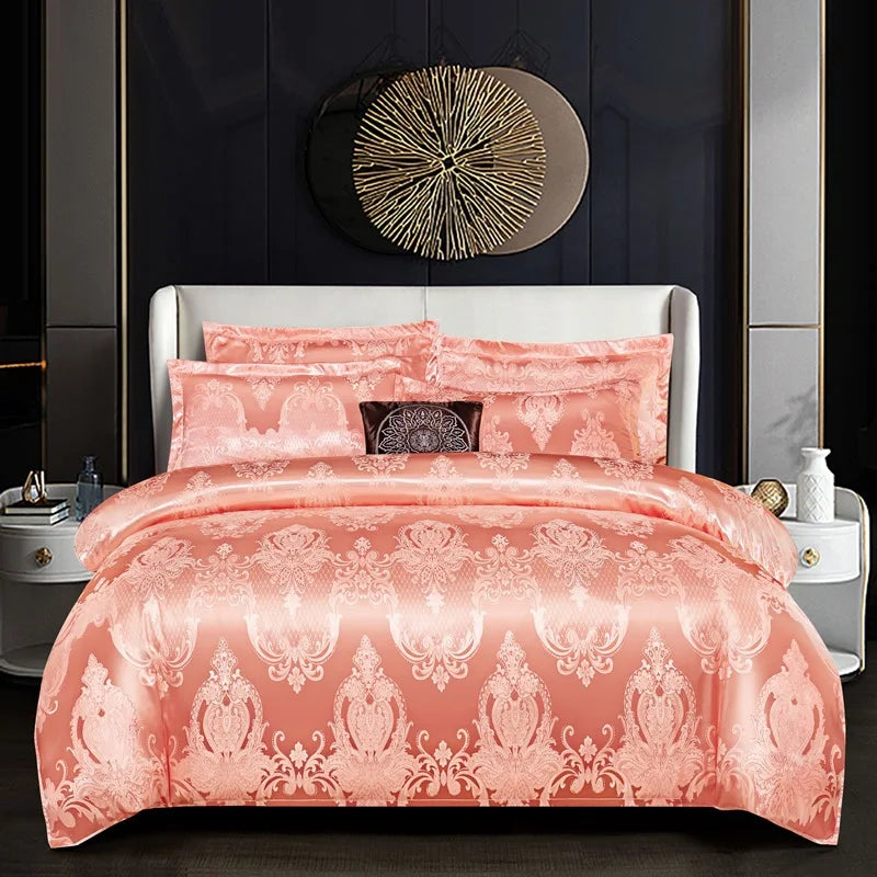 DecorBites™ Jacquard Satin Summer Bedding Set - Elegant & Skin Friendly Duvet Cover - Single/Double Size