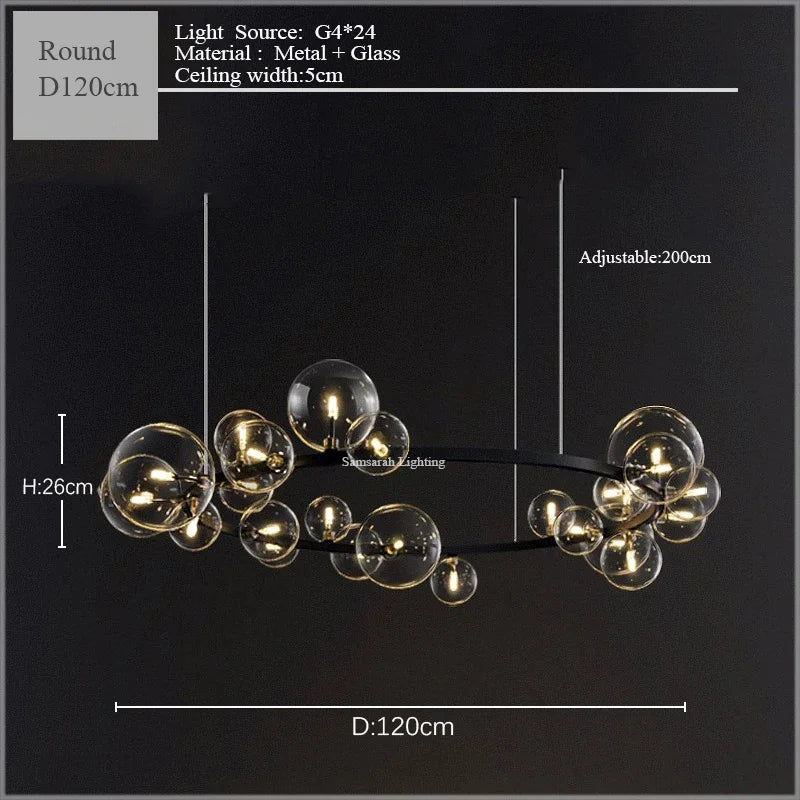 DecorBites™ Glass Bubble LED Ceiling Chandelier for Home, Modern Ring Hanging Light Fixtures