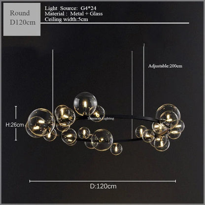 DecorBites™ Glass Bubble LED Ceiling Chandelier for Home, Modern Ring Hanging Light Fixtures