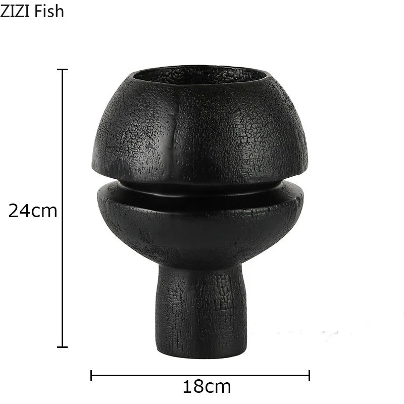 ديكور بايتس™ - منحوتة راتنجية كروية سوداء لتزيين المكتب، زينة فنية تجريدية جمالية