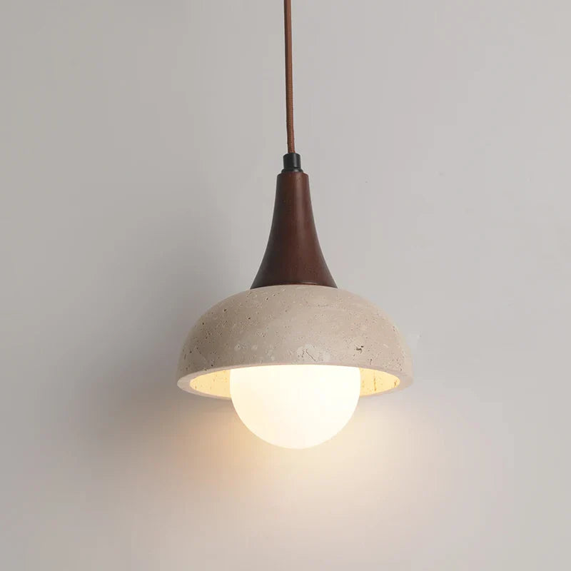 DecorBites™ LED Pendant Lamp White Glass Ball Yellow Travertine Hanging Light