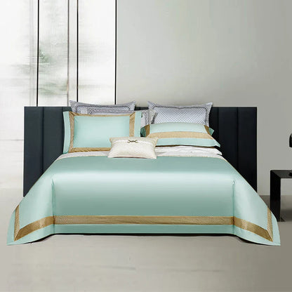 DecorBites™ 1000TC Egyptian Cotton Luxury Bedding Set with Gold Embroidery - Solid Color