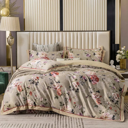 Decobites Vintage Floral Jacquard Cotton Wedding Bedding Set with Duvet Cover, Sheet, Pillowcases