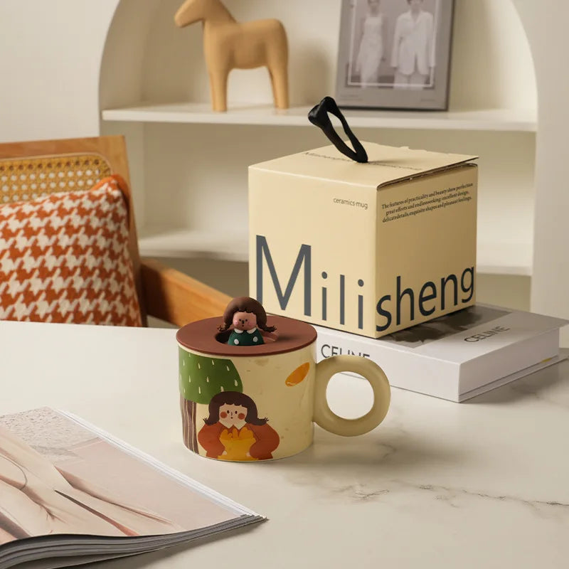 Taza de café de cerámica creativa DecorBites™ con tapa para parejas