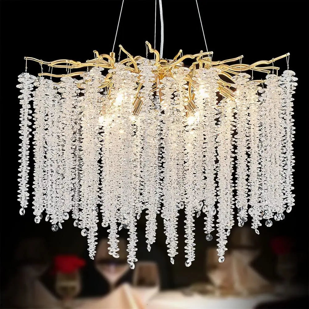 DecorBites™ Crystal Tassel Chandelier: Elegant Dining Room Pendant Light Fixtures